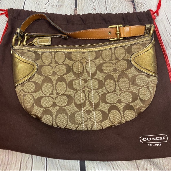 COACH Signature Tan & Bronze Hobo Shoulder Bag - Picture 2 of 8